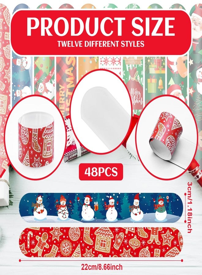 Kreyfer 48 Pieces Christmas Slap Bracelets Bulk Party Favors - 12 Designs Festive Snap Bands, Holiday Goodie Bag Xmas Stocking Fillers, Classroom Prizes Accessories, Wrist Decorations Gifts Supplies - Image 2